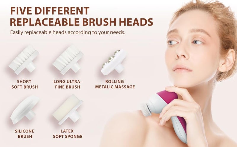 VISOFO Facial Cleansing Brush Face Scrubber Exfoliating Cleaning Skin Care Cleanser Wash Women Girls Electric Beauty Powered Exfoliator Skincare Spin Tools Scrub Washer Self Care by (Rubellite) - Image 3